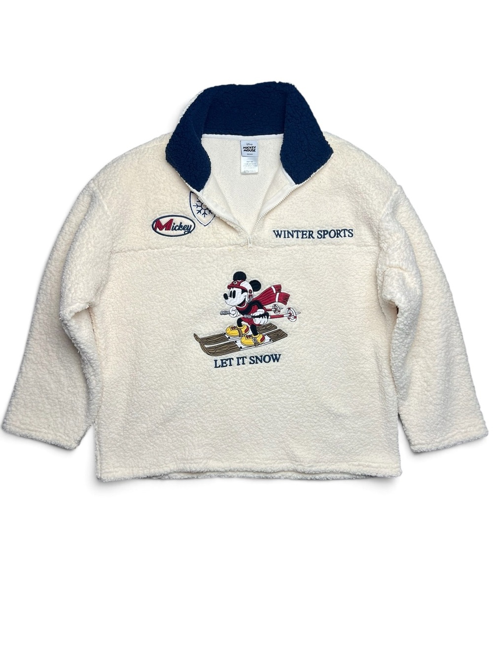Disney Mickey Mouse Sherpa Quarter Zip XXL Winter Sports Let It Snow